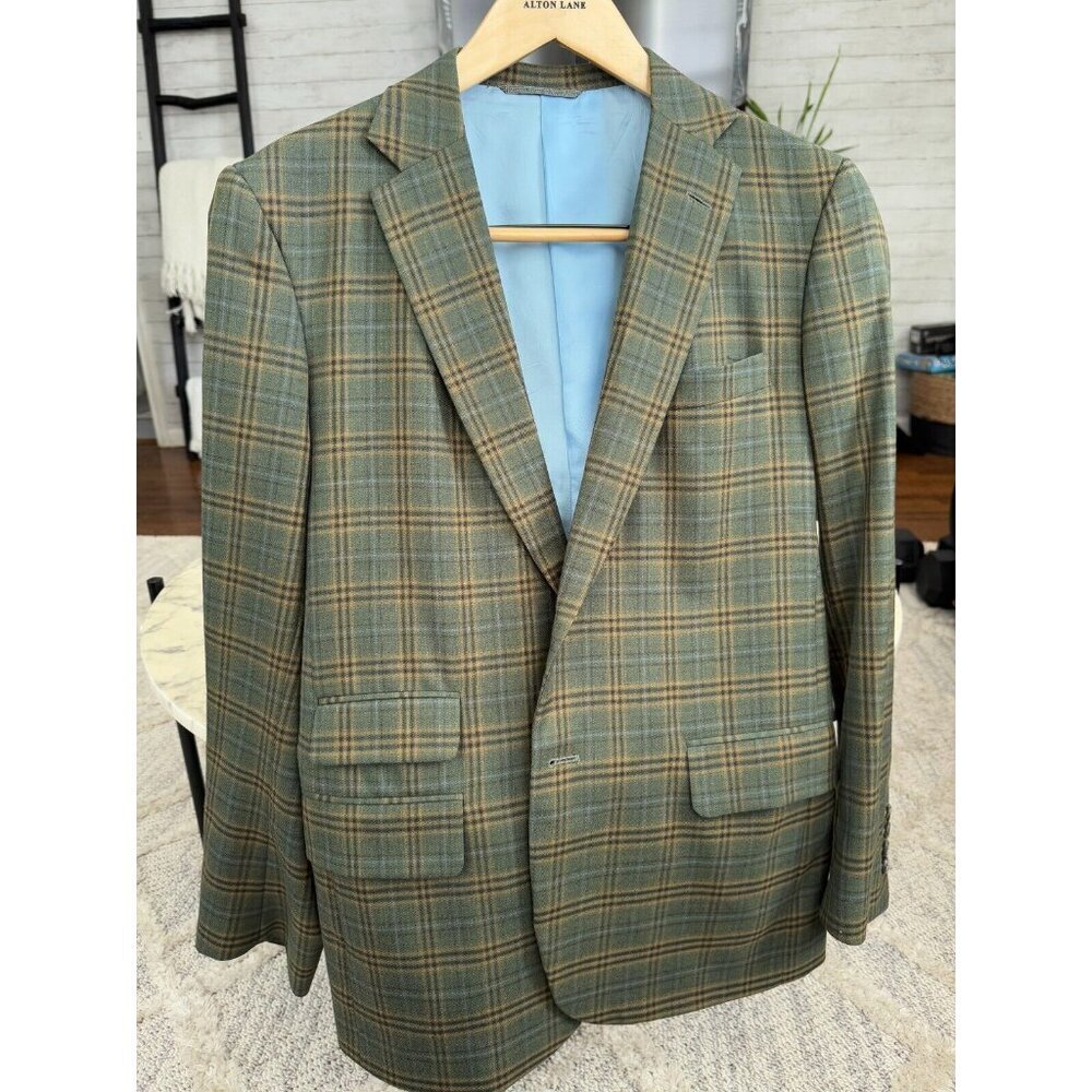 Executive Collection By Tom James Green Yellow Plaid Mens Blazer Jacket